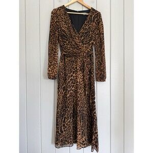 Lauren Ralph Lauren Dress 4 Ocelot Animal Print Ruffle Trimmed Faux Wrap Chiffon